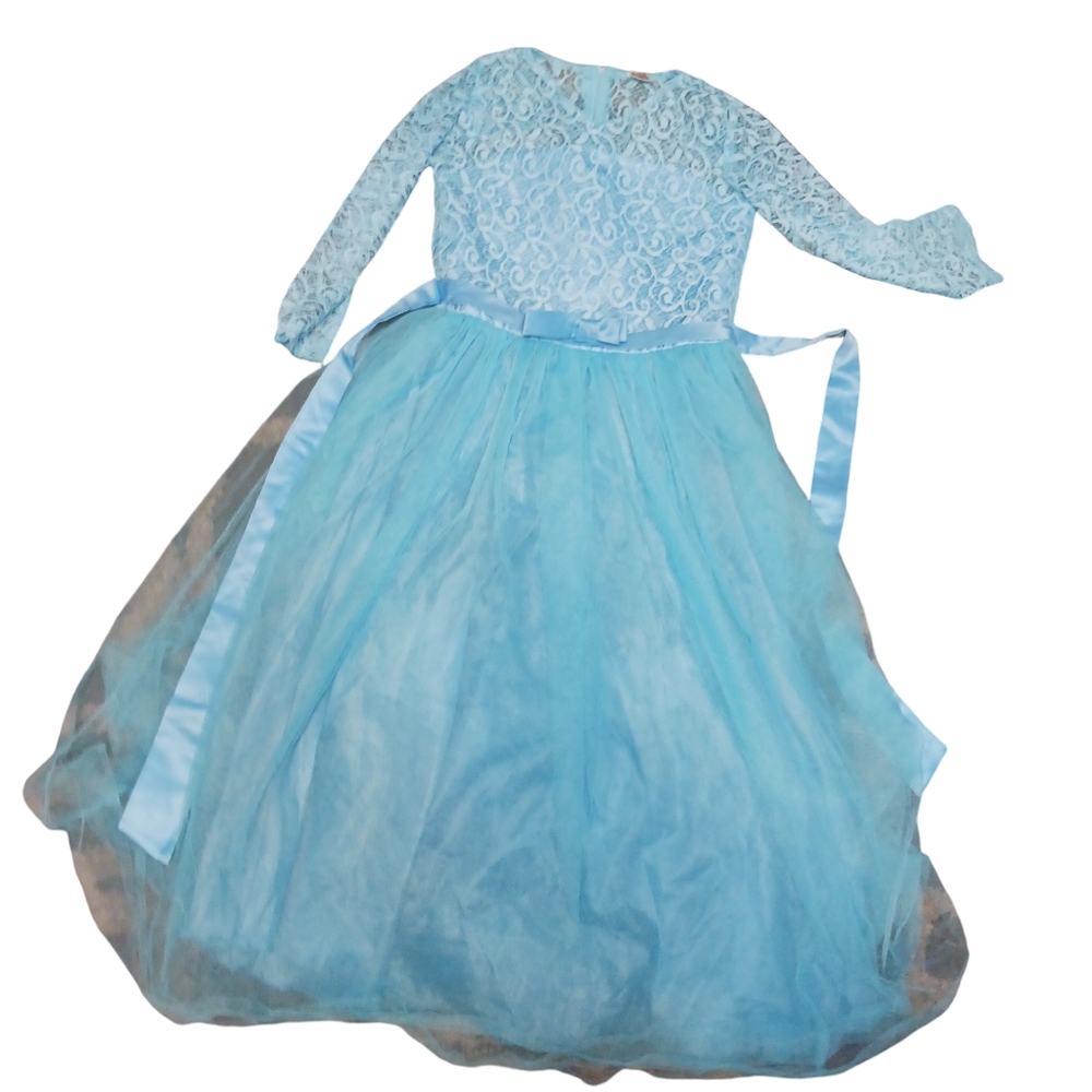 Girls Dress Sash Blue Blue Lace Size Princess Formal Medium See Measurements